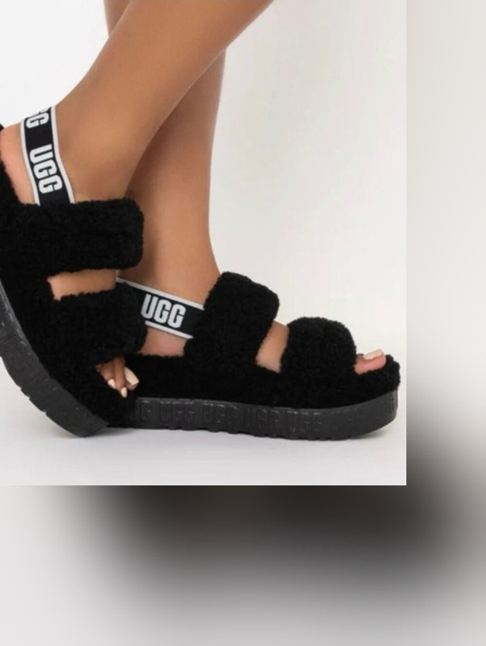 UGG Black Fluffy Sandals